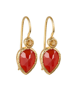 Zaya - double drop earrings gold citrine and carnelian