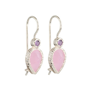 Zaya - double drop earrings silver amethyst and pink chalcedony
