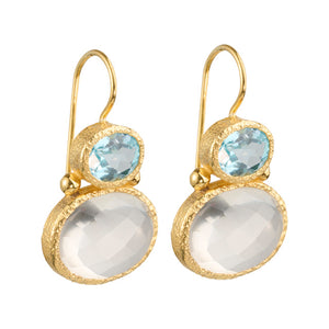 Darae - double gem earrings gold blue topaz and clear quartz
