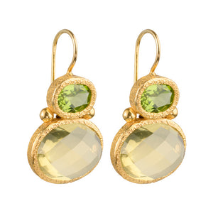 Darae - double gem earrings gold peridot and lemon quartz