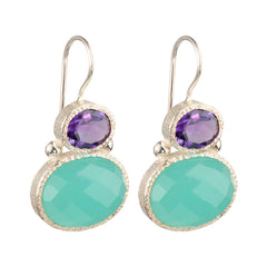 Darae - double gem earrings silver amethyst and aqua chalcedony