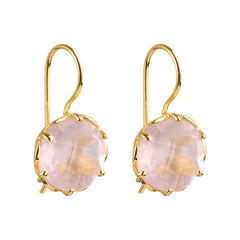 Flore - Flower Cup Earrings with Gemstone Gold Pink Chalcedony