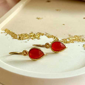 Zaya - double drop earrings gold citrine and carnelian
