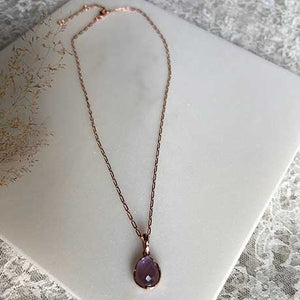Riva - wavy edge rose gold pendant light amethyst gemstone