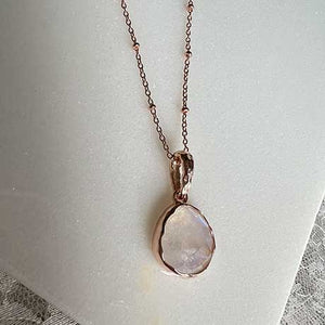 Riva - wavy edge rose gold necklace pendant moonstone gemstone