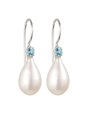 Uma - Pearl drops with blue topaz gemstones silver