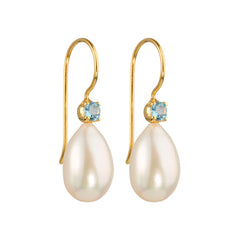 Uma - Pearl drops with blue topaz gemstones gold