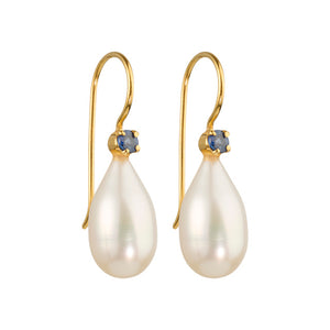 Uma - Pearl drops with sapphire gemstone gold