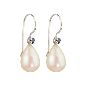 Uma -Pearl drops with sapphire gemstones silver