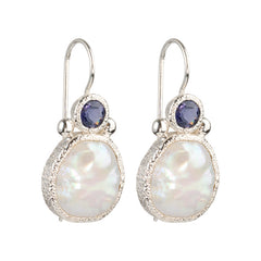 Devi - Pearl earrings silver with iolite gemstone