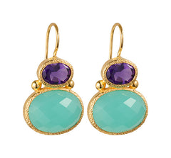 Darae - double gem earrings gold amethyst and aqua chalcedony
