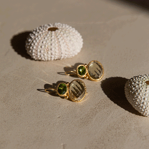 Darae - double gem earrings gold peridot and lemon quartz