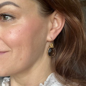 Daya - double gem earrings gold citrine and smoky quartz
