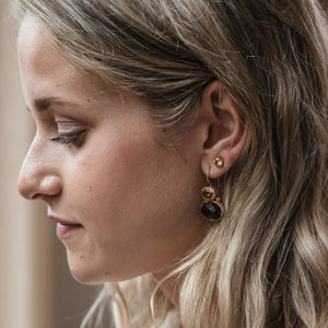 Darae - double gem earrings gold citrine and smoky quartz
