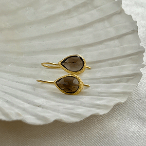 Veda - droplet earrings gold smoky quartz