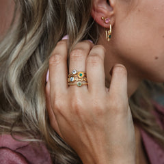 Iris - floral band ring gold with blue topaz gemstone