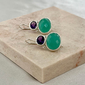 Darae - double gem earrings silver amethyst and aqua chalcedony