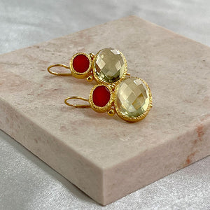 Darae - double gem earrings gold carnelian and lemon quartz