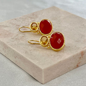 Darae - double gemstone earrings gold citrine and carnelian