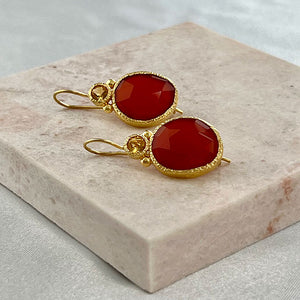 Daya - double gem earrings gold citrine and carnelian