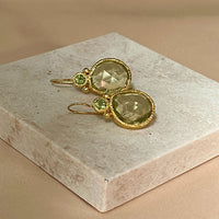 Daya - Double Gem Earrings Gold Peridot and Lemon Quartz
