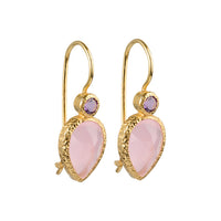 Zaya - double drop earrings gold pink chalcedony and amethyst
