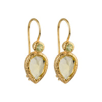 Zaya - double drop earrings gold peridot and lemon quartz