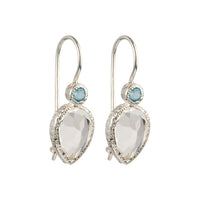 Zaya - double drop earrings silver blue topaz and clear quartz