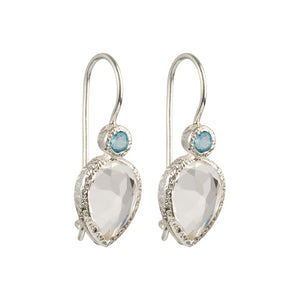 Zaya - double drop earrings silver blue topaz and clear quartz