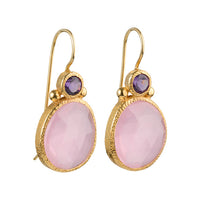 Daya - Double Gem Earrings Gold Amethyst and Pink Chalcedony