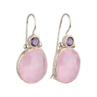 Daya - double gem earrings silver amethyst and pink chalcedony