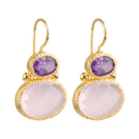 Darae - double gem earrings gold amethyst and pink chalcedony