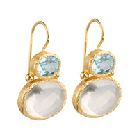 Darae - double gem earrings gold blue topaz and clear quartz