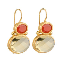 Darae - double gem earrings gold carnelian and lemon quartz