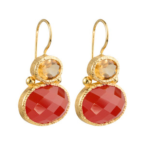 Darae - double gemstone earrings gold citrine and carnelian