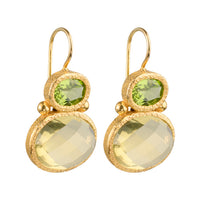 Darae - double gem earrings gold peridot and lemon quartz