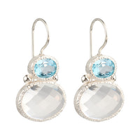 Darae - double gem earrings silver blue topaz clear quartz