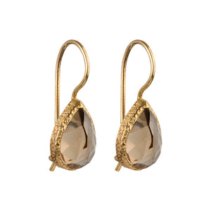 Veda - droplet earrings gold smoky quartz