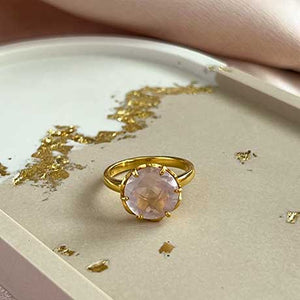 Flore - flowercup ring rose quartz gold