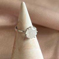 Flore - silver flower cup moonstone ring