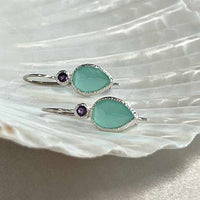 Zaya - double drop earrings silver amethyst and aqua chalcedony