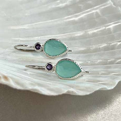 Zaya - double drop earrings silver amethyst and aqua chalcedony