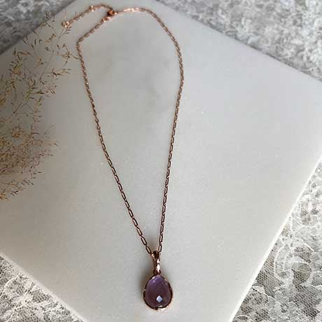 Riva - wavy edge rose gold pendant light amethyst gemstone