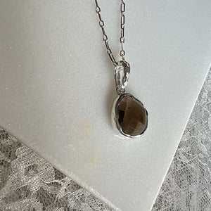 Riva - wavy edge silver pendant smoky quartz gemstone