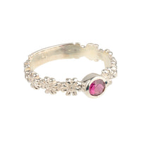 Iris - floral band ring silver with garnet gemstone