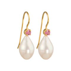 Uma - Pearl drops with pink tourmaline gemstone gold