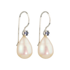 Uma -Pearl drops with sapphire gemstones silver