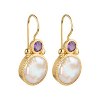 Devi - Pearl earrings gold with amethyst gemstone
