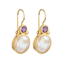 Devi - Pearl earrings gold with amethyst gemstone
