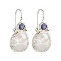 Devi - Pearl earrings silver with iolite gemstone
